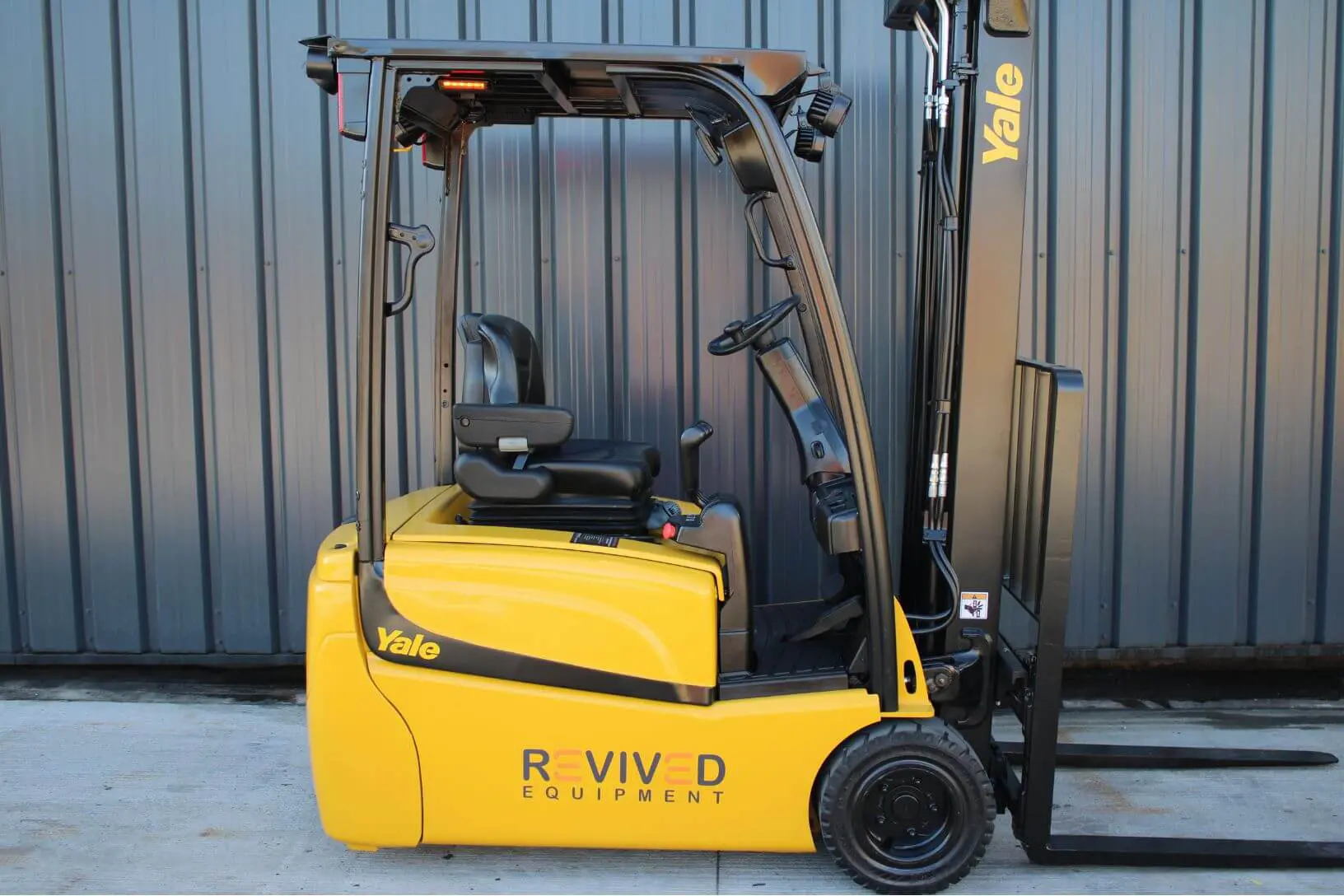 Refurbished Yale forklift at Revived Equipment warehouse