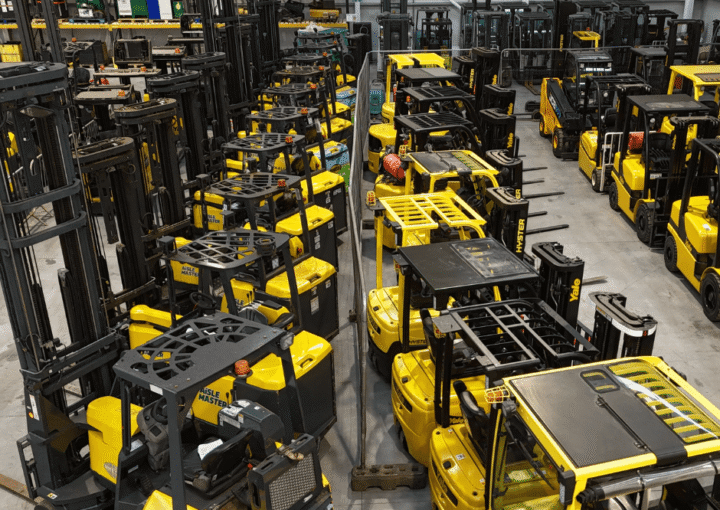 refurbished forklifts in a warehouse