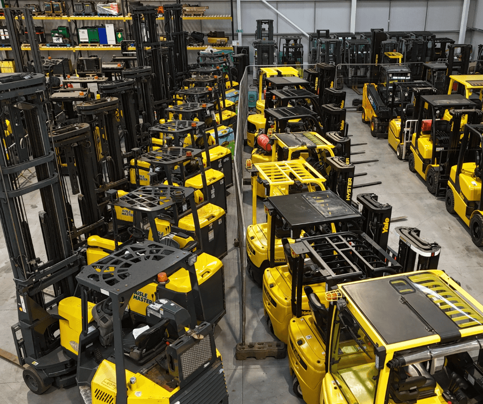 refurbished forklifts in a warehouse